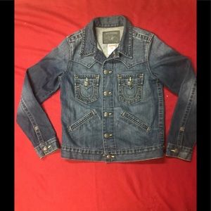 TRUE RELIGION JOHNNY Youth Boys Denim Jacket Sz XL /14 Years Made in Mexico